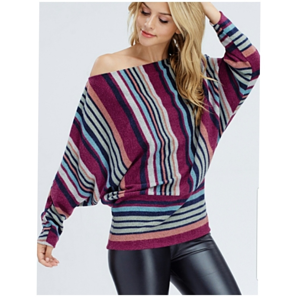Multi-Color Boat Neck Sweater